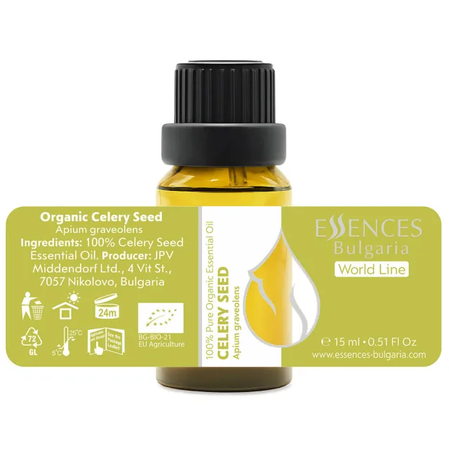 Organic celery seed essential oil (15ml) label