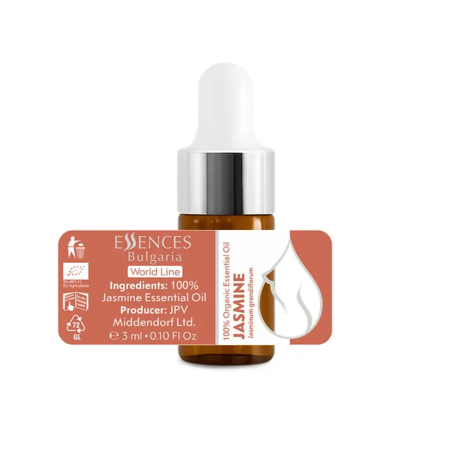 Organic jasmine essential oil (3ml) label