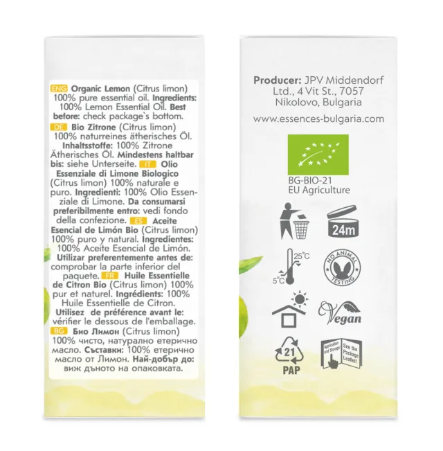 Organic lemon essential oil (15ml) sides