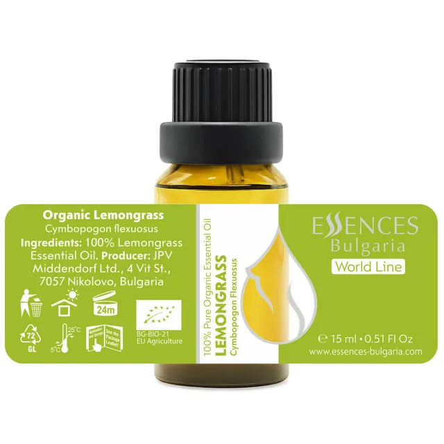 Organic lemongrass essential oil (15ml) label