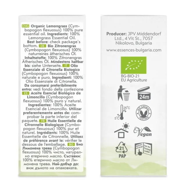 Organic lemongrass essential oil (15ml) sides